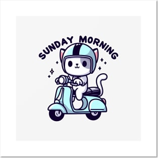 Sunday morning - cat ride scooter Posters and Art
